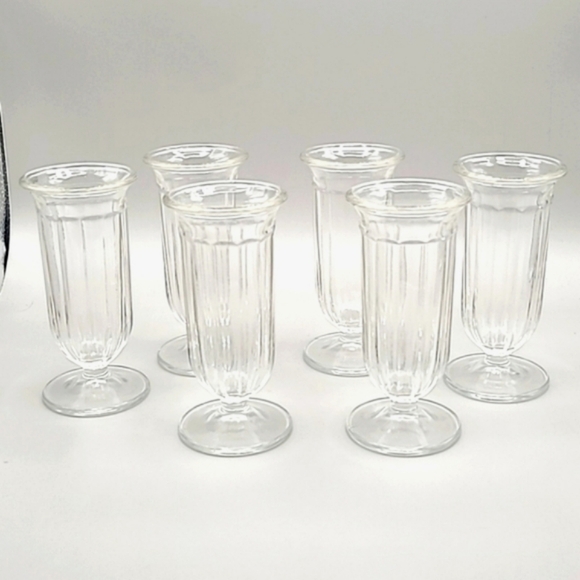 Vintage Clear Parfait Glasses with Ribbed Design, Set of 6 - Picture 1 of 5